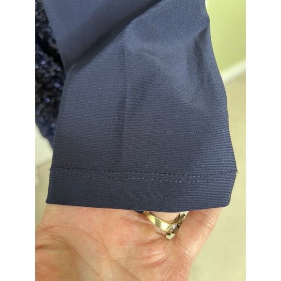 R&M RICHARDS Maxi Dress Gown Navy Blue Stretch Knit Ruffle Sequins Sz 14 Evening - Picture 7 of 12
